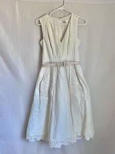 Eliza J Sleeveless White/Cream Lace Fit Flare Sundress with Belt Women’s 4