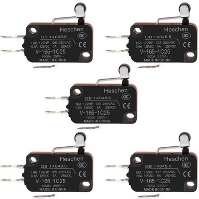 Mikroschalter V-165-1C25 16A 250VAC SPDT kurzer Rollenhebel 5 Stück