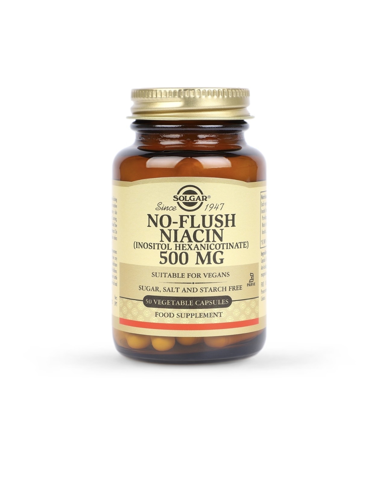Solgar No-Flush Niacin 500mg, 50 Capsules, New Long Expiry