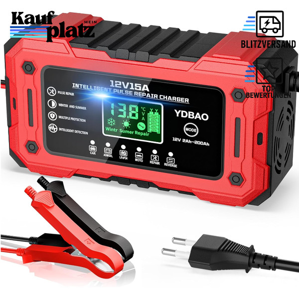 Autobatterie LadegeräT 15A 12V Lcd Display Temperaturkompensation FüR Blei-image