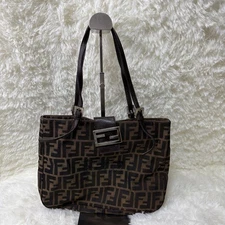 FENDI Zucca Print Tote Bag Canvas Leather Brown Brown Beige Logo From Japan