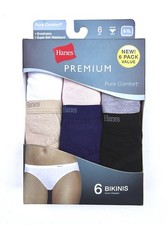 Hanes Premium Bikinis Womens 6 Pair Cotton Tagless Panties Underwear 8/XL