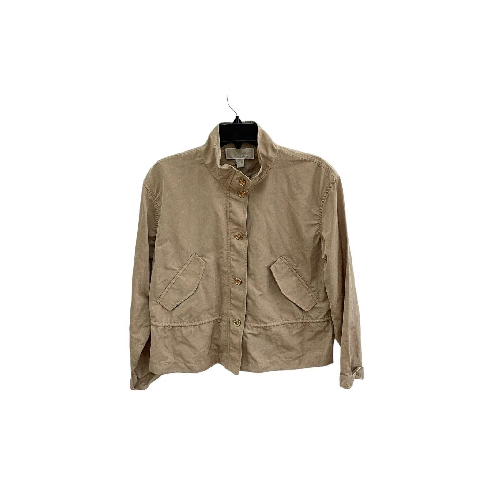 Giacca cappotto Michael Kors tela anorak designer donna cachi medio nuovo con etichette $150
