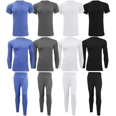 Mens Thermal Long Johns Top T Shirt Bottom Trouser Underwear Set Full Sleeve