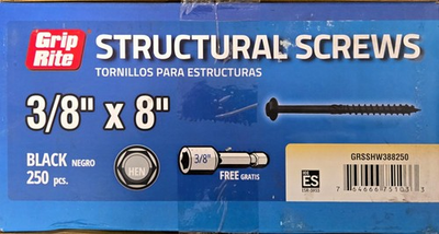 #ad Grip Rite Grip Rite Structural Screws Black 3 8quot; x 8quot; 250 COUNT $159.99