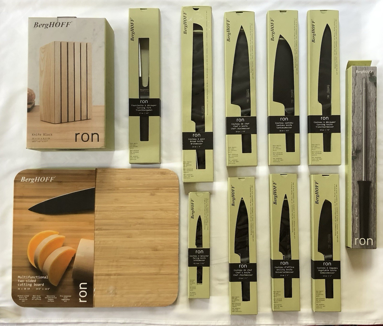 Lot de couteaux BergHoFF bloc de cuisine en acier inoxydable