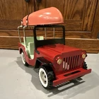 Tonka Tin Jeep Red White Green Canoe Vintage Toy Vehicle