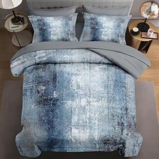 7 Pcs Size Comforter Set with 2 Pillowcases  2 Shams Grey Painting King Blue