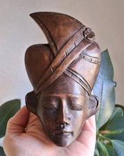 Balinese Hand Carved Solid Wood Bust Wall Plaque 6" Unique Ethnic Handmade VTG