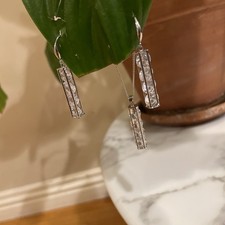 Matching Silver Tone Necklace and Dangle Earring Set Rectangular Pierced Ears