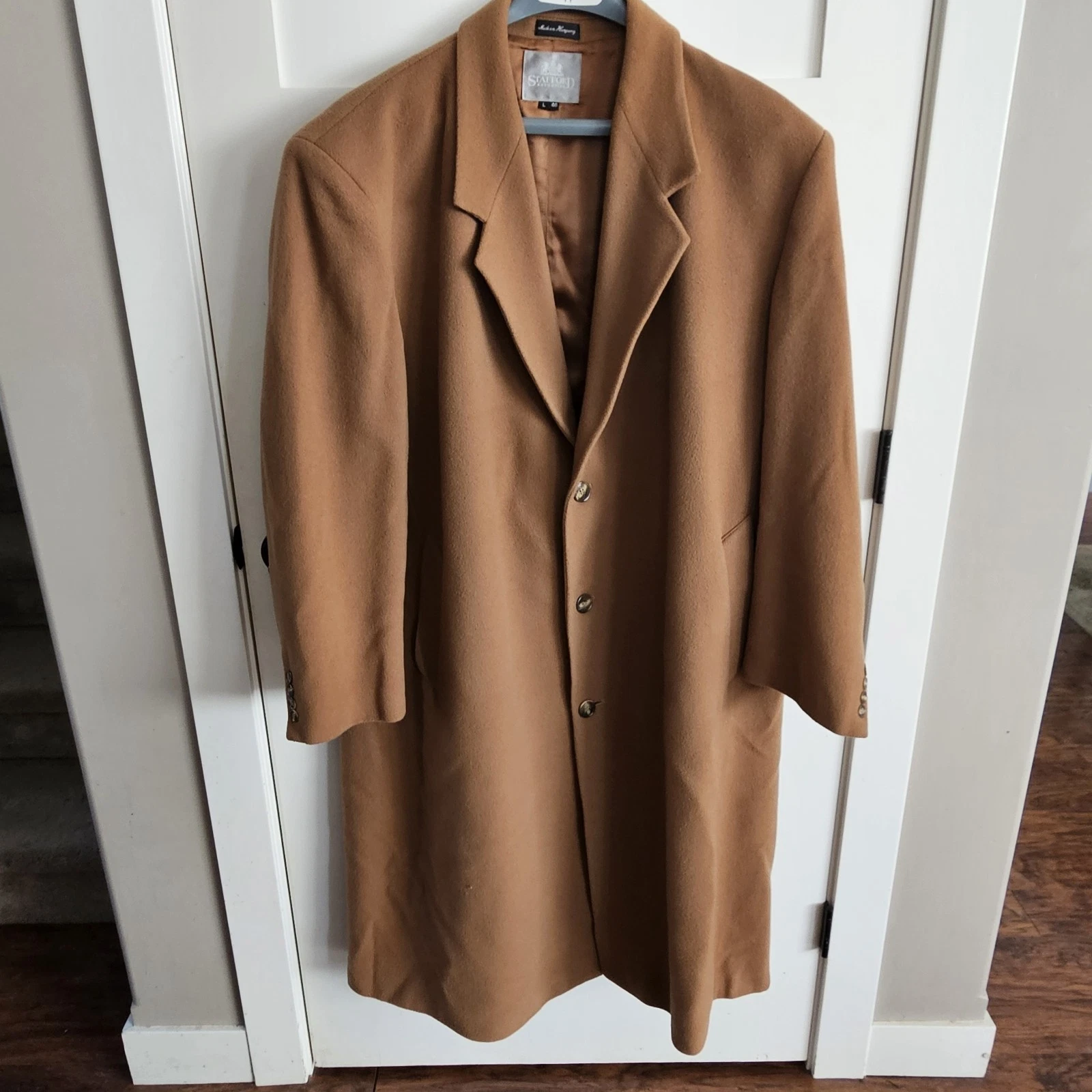 Vintage Stafford Brown Wool Cashmere Overcoat Mens 46L Preppy Heritage Long City