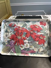 2 Vtg Mariangela Ascorti Floral Poinsettia Melamine Trays Italy Made 11.5x8.5”
