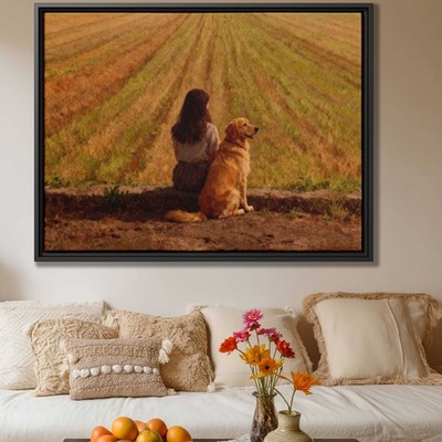 Golden Retriever Dog Canvas Print Oil Painting Rustic Wall Art Country Decor