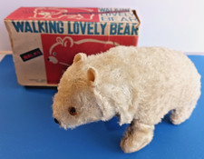 Walking White Polar Bear Working Windup Toy In Original Box Vintage Japan