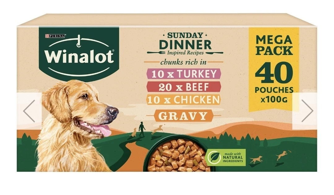Winalot Sunday Dinner in Gravy Wet Dog Food Mega Pack - 40 Pouches X 100g