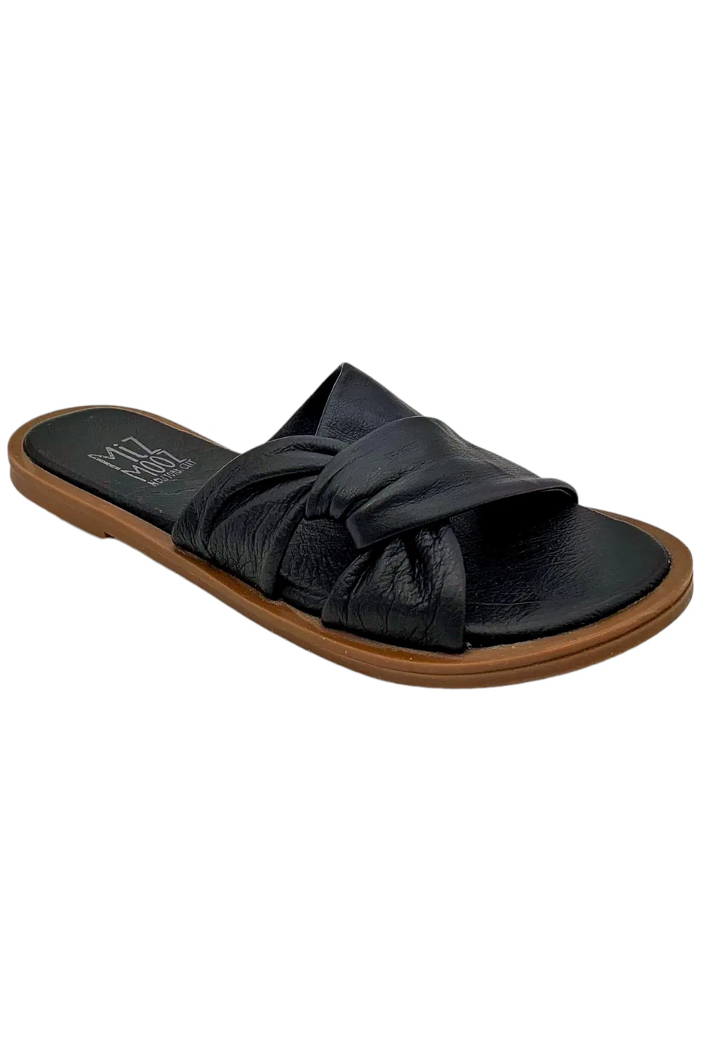 Miz Mooz Women's Leather Knotted Slide Sandals Fabio Black