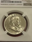 1958 D 50C Franklin US Half Dollar 90% Silver Coin NGC MS64 FBL Collectors Coin
