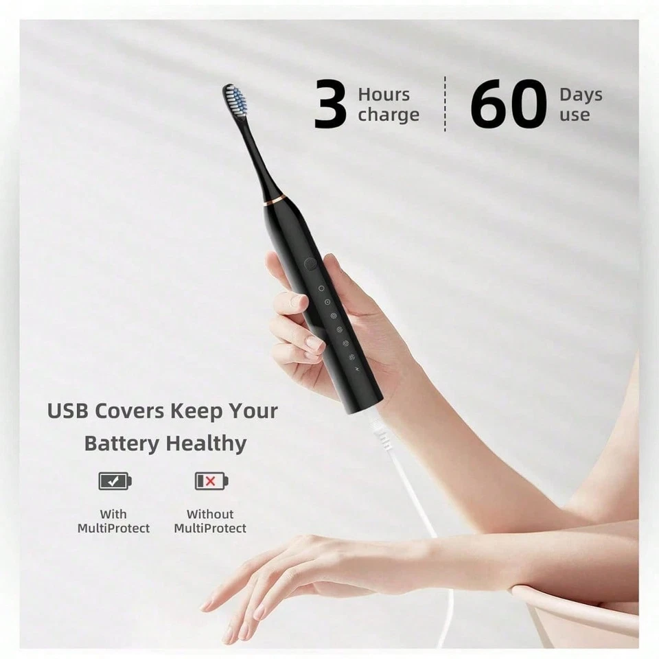 Электрическая зубная щетка для чистки полости рта ультразвуковая электрическая зубная щетка USB перезаряжаемая - Изображение 4 из 4