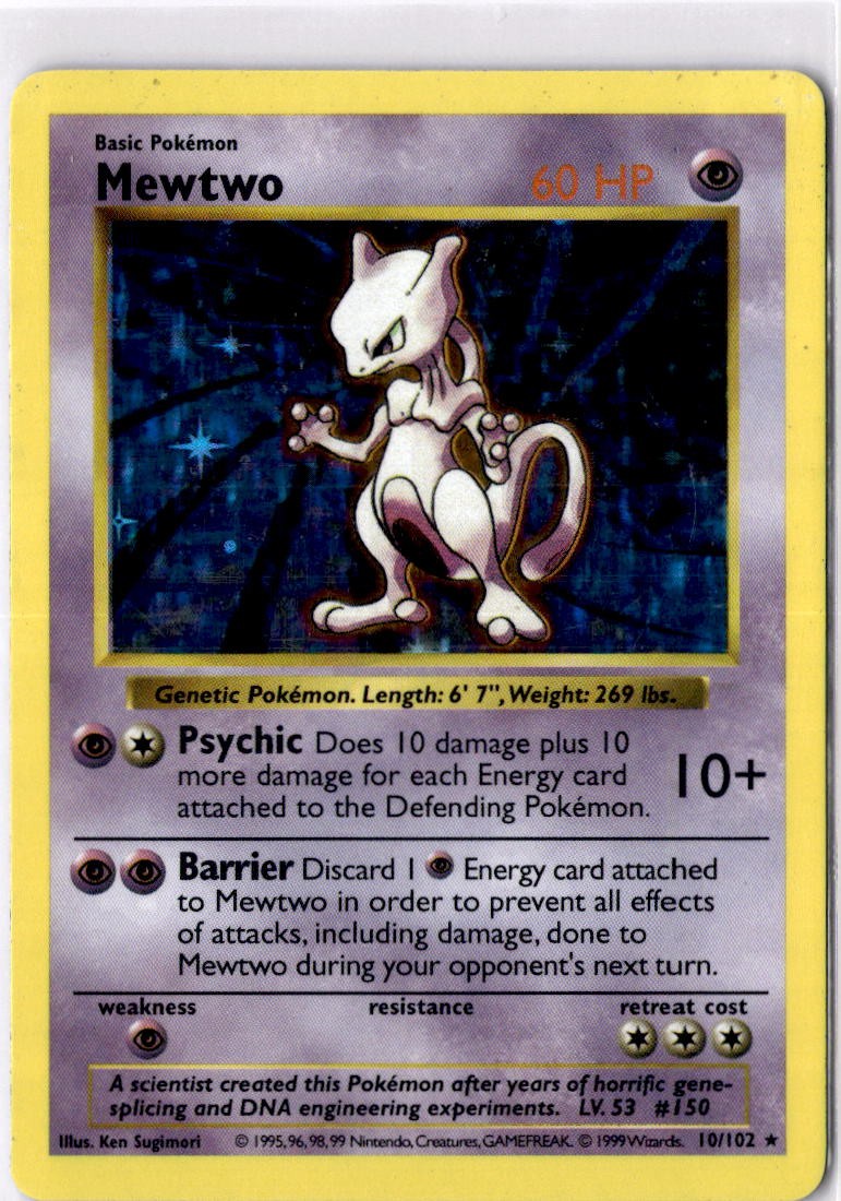 Pokémon Mewtwo #010/102 Base Set (Shadowless) Holo
