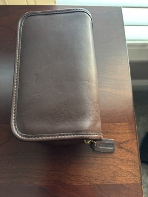 VINTAGE COACH CHUBBY  LEATHER COSMETIC / TRAVEL CASE - WITH MIRROR -