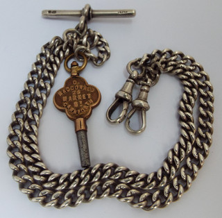 BEAUTIFUL ENGLISH ANTIQUE 1906 STERLING SILVER DOUBLE ALBERT POCKET WATCH CHAIN