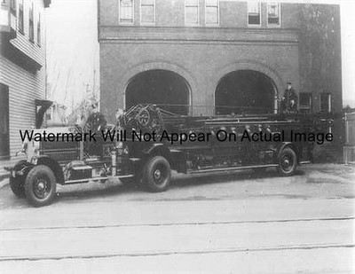 Ahrens-Fox - 75-6-1 Tiller Aerial Ladder Fire Truck  Photograph Print 8.5x11''