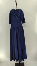 Quince Tencel Jersey Midi Wrap Dress Navy Basic Sleeved M