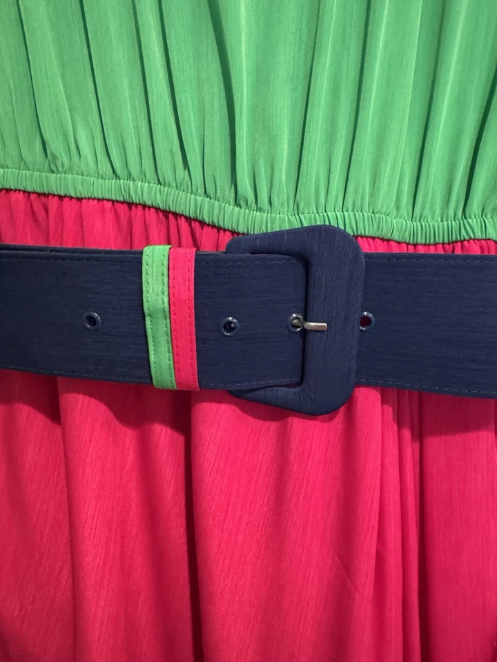 Vestido para mujer Leslie Fay vintage bloques de colores, talla 4, rosa y verde con cinturón Foto 3 de 4