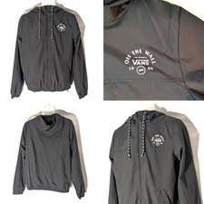 Vans Jacket Hooded Windbreaker Black, Drawstring Hood, Off The Wall Skate Logo L