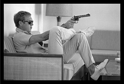 FRAMED Steve McQueen Relaxing with Gun 36x24 Photograph Art Print
