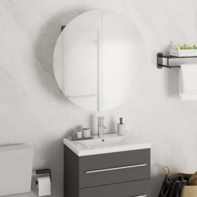 Bathroom Cabinet with Round Mirror&LED Gray 18.5''x18.5''x6.9''