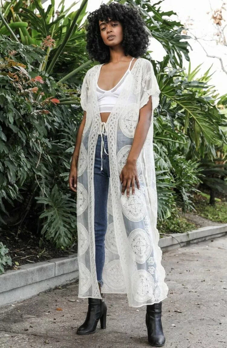Ivory lace kimono best sale cardigan