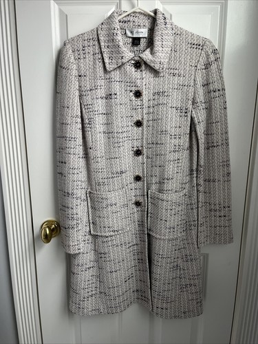 St. John Damen hellweiß/Klee Boucle Strickmantel Größe 4-Neu mit Etikett