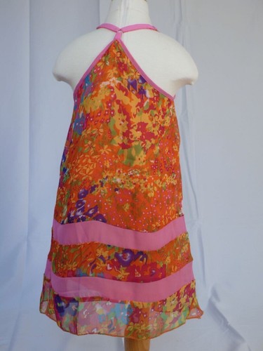 TRULY ME Girls Orange Floral Adjustable Spaghetti Strap Sun Dress Sz 4 - Picture 6 of 7