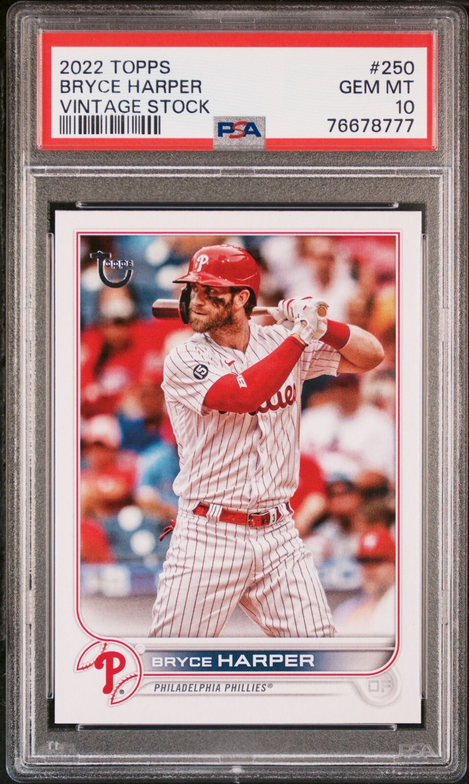 2022 Topps #250 Bryce Harper Phillies Vintage Stock /99 PSA 10 GEM MINT POP 3