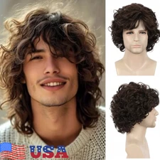 Mens Short Curly Brown Wig Anime Cosplay Wigs Cosplay Party Costume Hair Wigs US