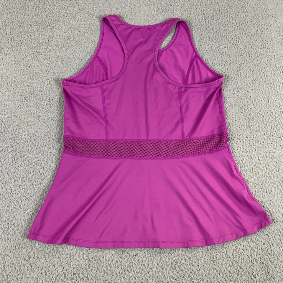 Camiseta sin mangas Lija para mujer grande púrpura nailon elástico cuello redondo correa espalda corredora golf Foto 2 de 4