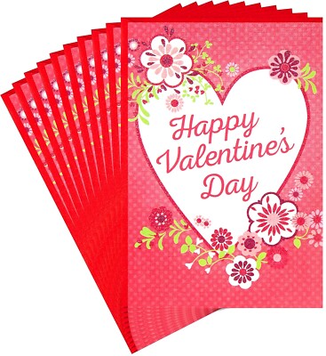 Hallmark Pack of 10 Valentines Day Cards - Hearts and Flowers - 4-3/4'' x 6-3/4''