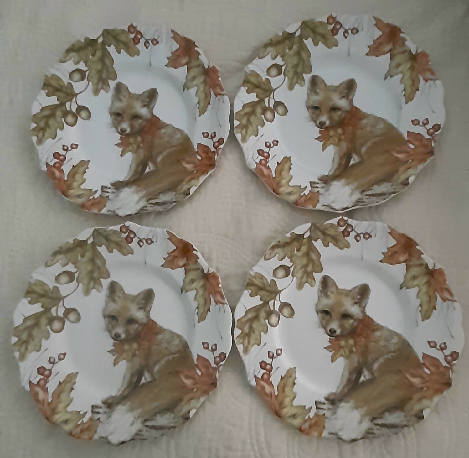 Pier 1 Imports Daisy Fox Mazey Critters Salad Plates Set of 4 Whimsical 8.6 Inch Dishes  