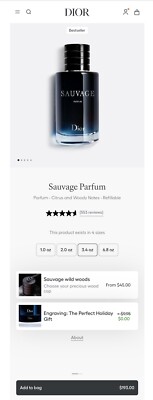 Authentic Christian Dior Sauvage Parfum Men's Luxury Cologne