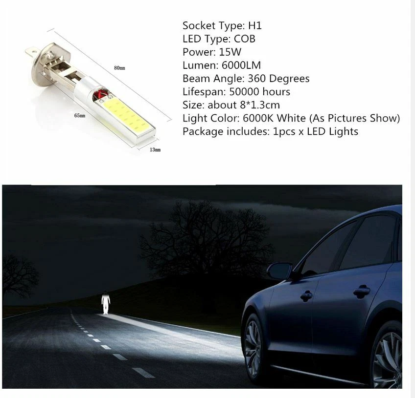 2X H1 Xenon Bianco 6000K 7.5W COB LED SMD Lampadine Luci Fari LED Auto HEADLIGHT - Immagine 3 di 3