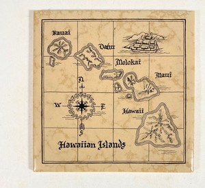 Vintage Hawaiian Island Map Ceramic Tile Pacific Ceramics Made in Maui 6"x6"