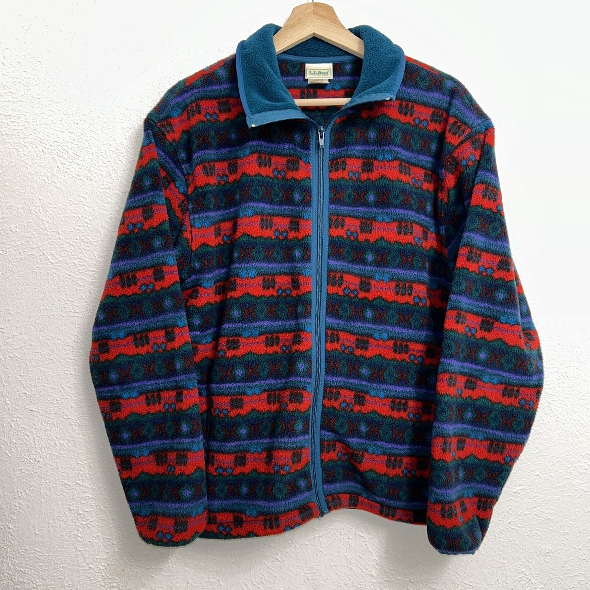 Vintage L.L. Bean Zip Geometric Full Zip Fleece Jacket USA Made