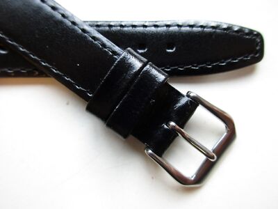 Black formal luxury finished 17 MM leather watch band strap - 14 mm buckle