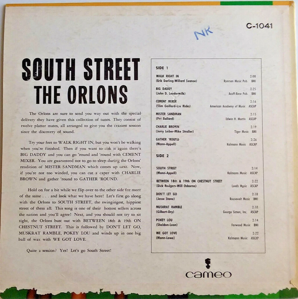 THE ORLONS - South Street -Vinyl LP 1st press1960 Cameo C-1041 Doo Wop Mono - Image 2 of 4