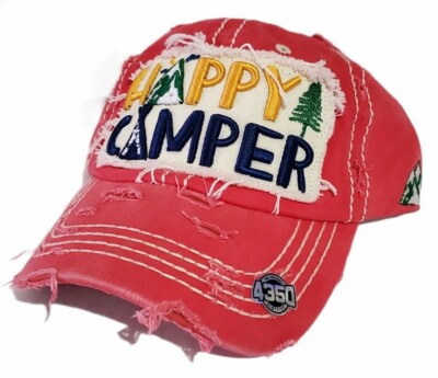 4350 District Camping Ladies Womens Pink Distressed Cap 