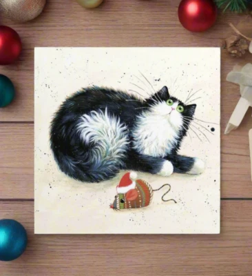 TOMCAT CARDS Funny Black and White Cat Christmas Card Kim Haskins Humorous Merry Christmouse