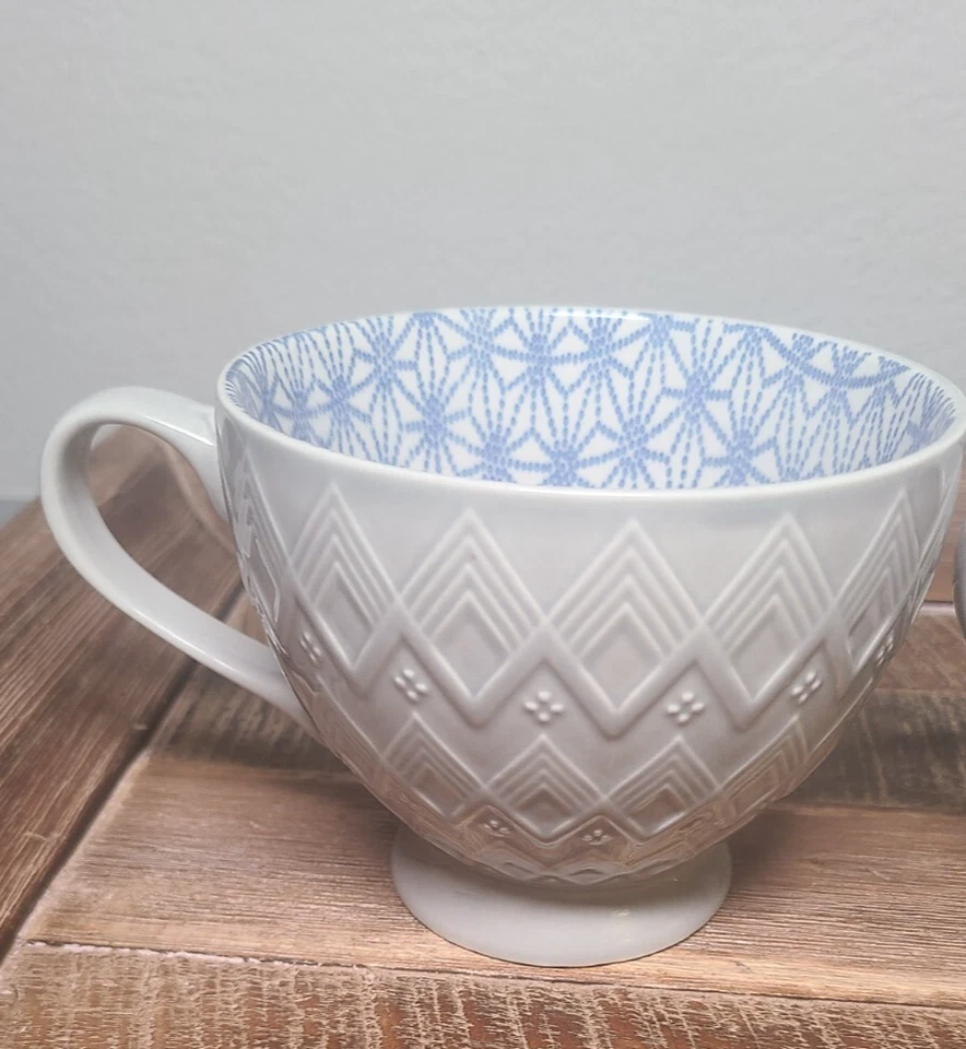 4 фирменные керамические кофейные кружки с тиснением на ножках 14 унций 3 геометрических узора - Изображение 2 из 4
