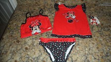 Disney Minnie Mouse Black/Red Swimwear Rashguard Bathing Suit 3 Pc Size 24 Mo.