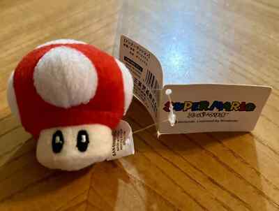 San-Ei Co. Super Mario Bros 2.5  Mushroom Keychain Plush Japan NEW X4